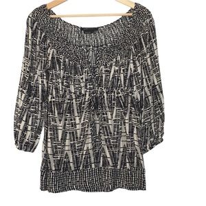 BCBGMAXAZRIA Printed Smocked Tie Waist Blouse